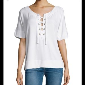 Splendid Lace up Neckline Short sleeve sweatshirt